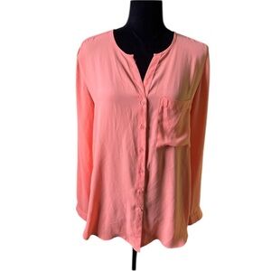 Mossimo Women’s Orange Chiffon Long Sleeve Button Down Blouse Top Small